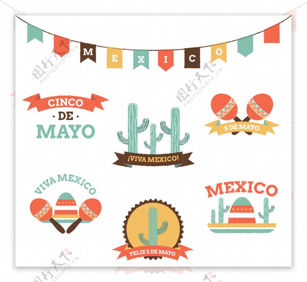 6款彩色墨西哥标签矢量素材