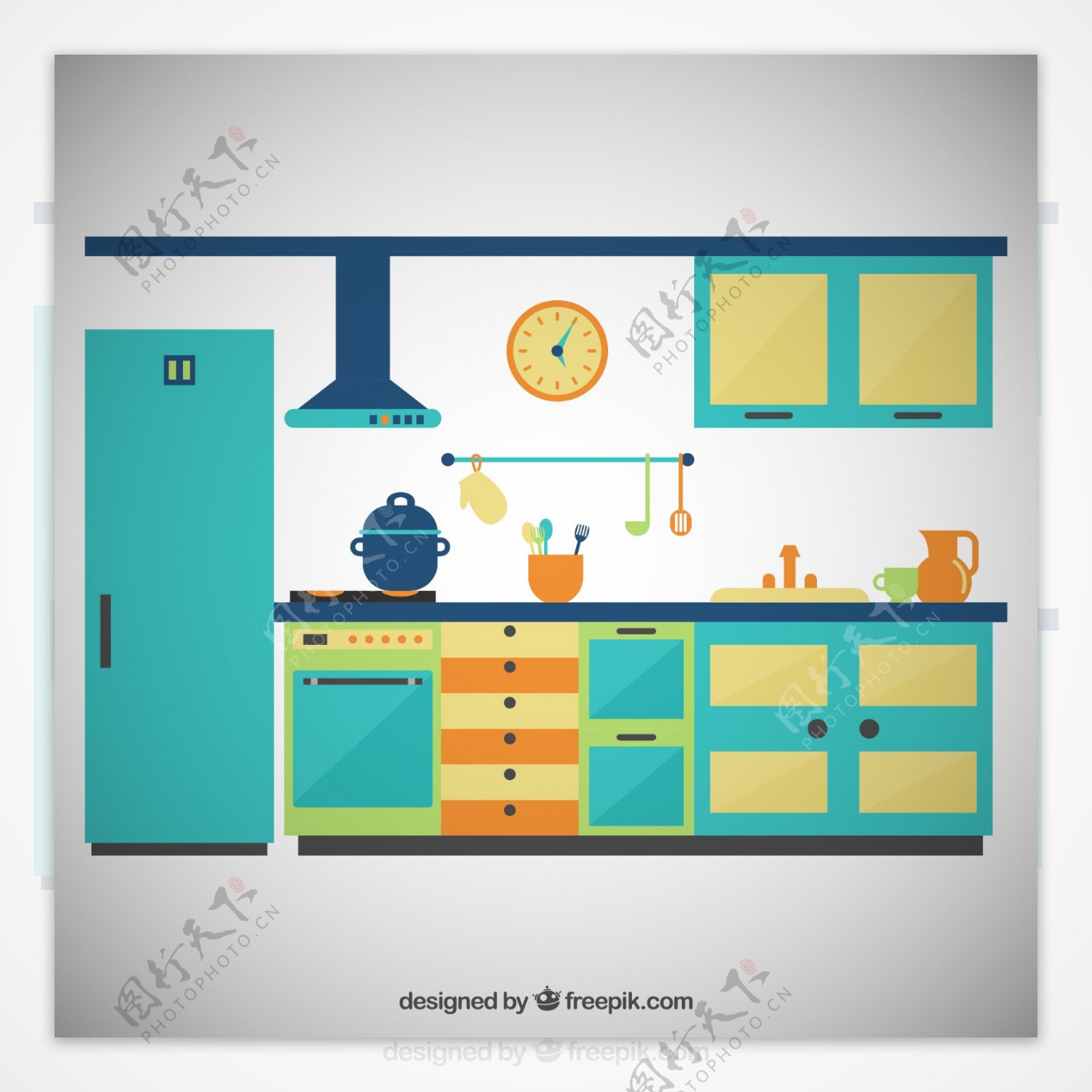 彩色厨房设计矢量素材