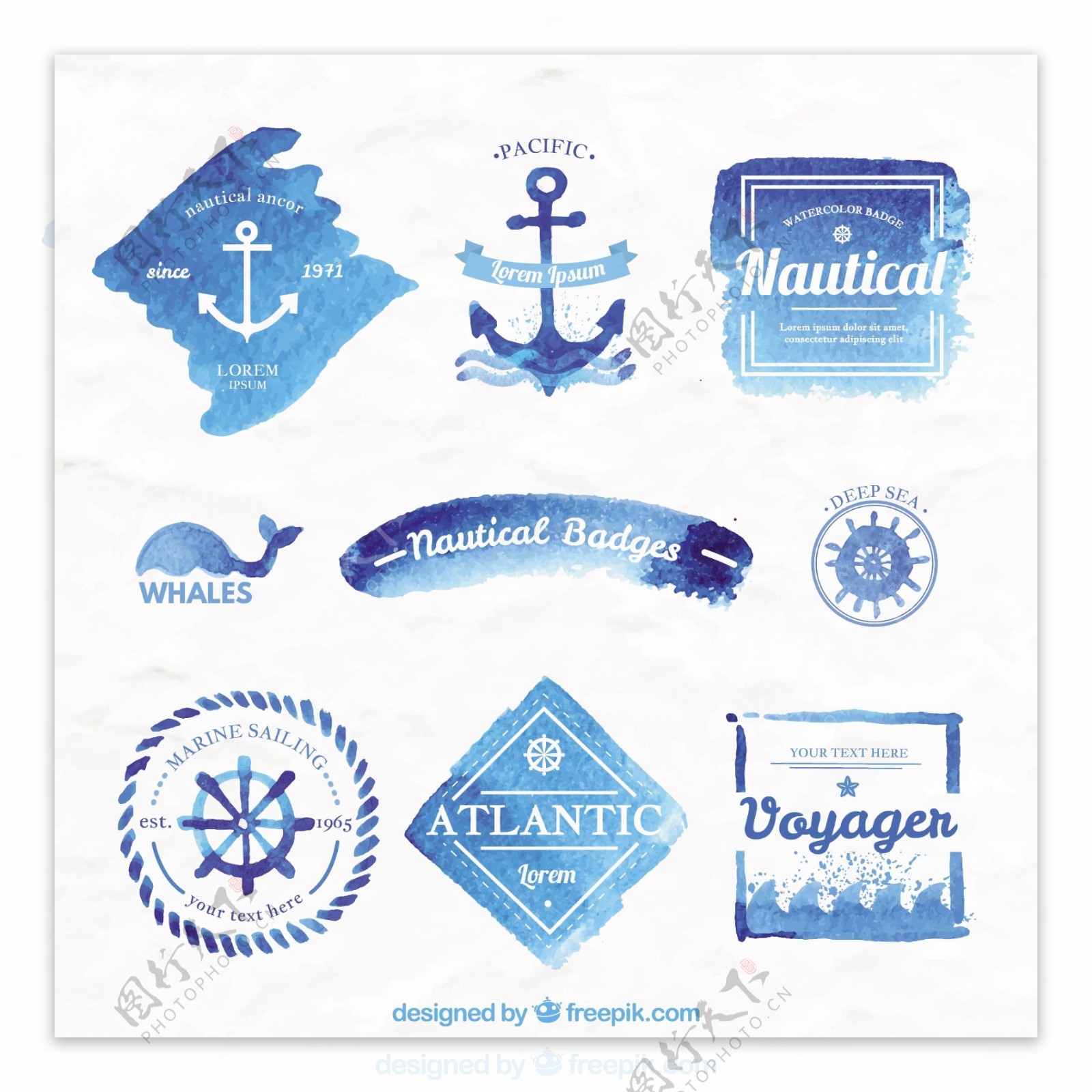 蓝色水彩航海徽章