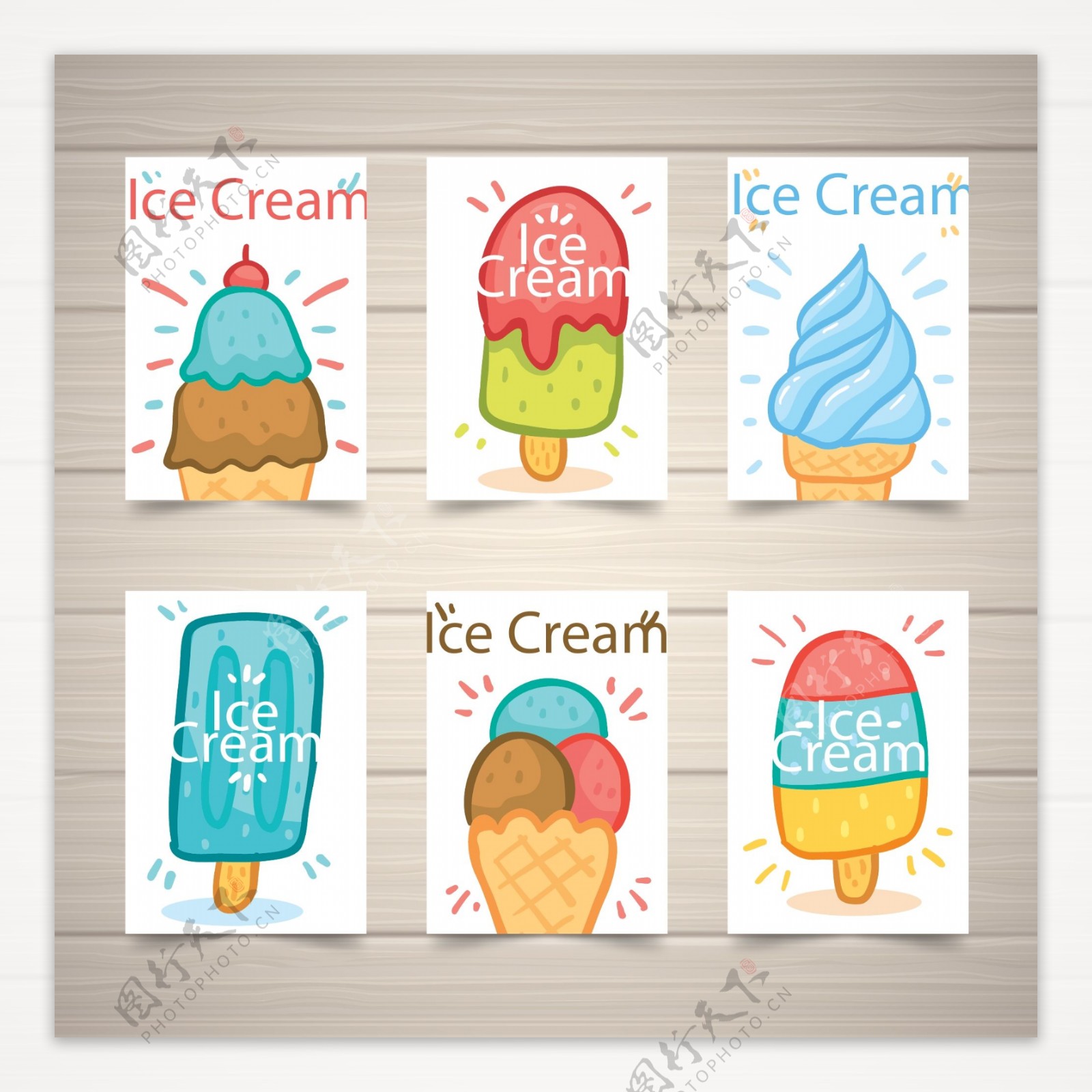 夏天手绘冰淇淋卡片