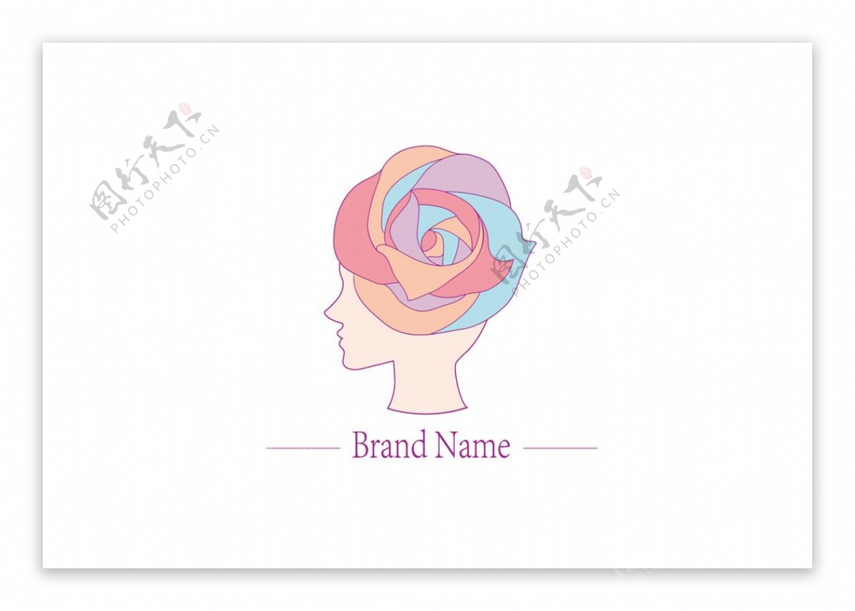女性头部轮廓花朵logo