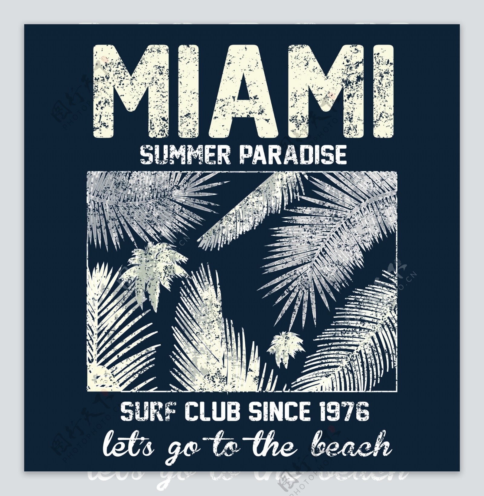 迈阿密海滩字母树叶印花图案