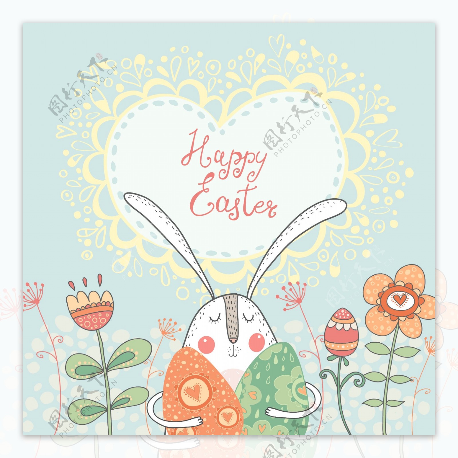 可爱卡通兔子花朵花卉矢量图下载