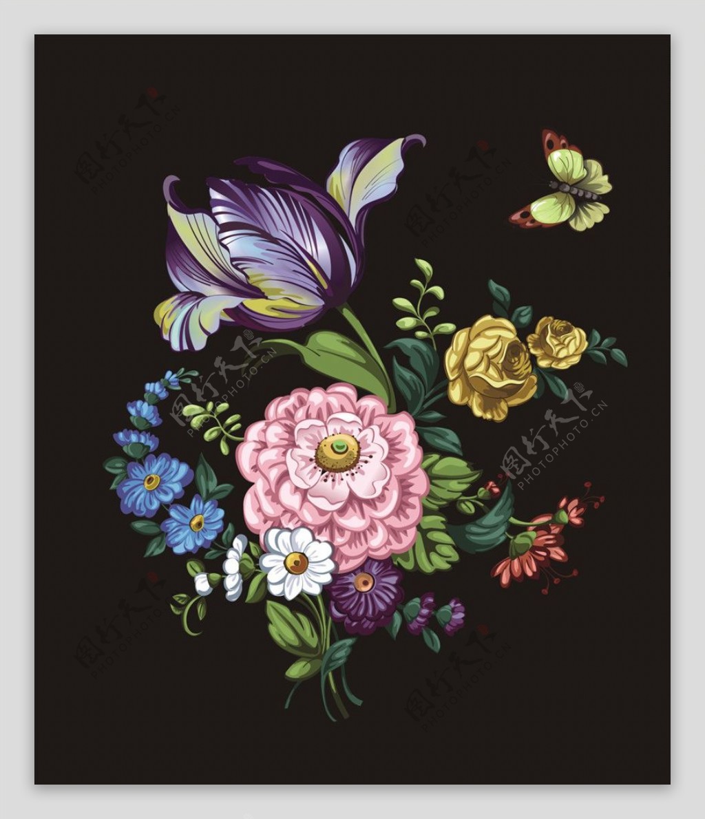 植物花朵花卉蝴蝶图案下载