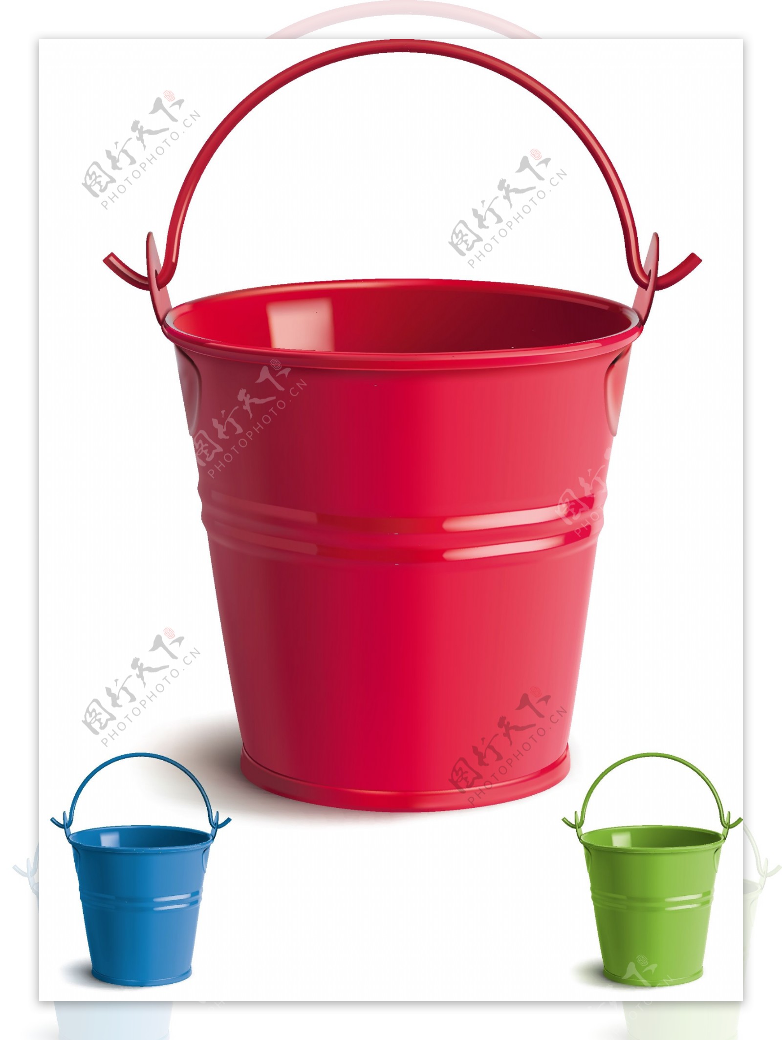 三款彩色铁桶水桶矢量
