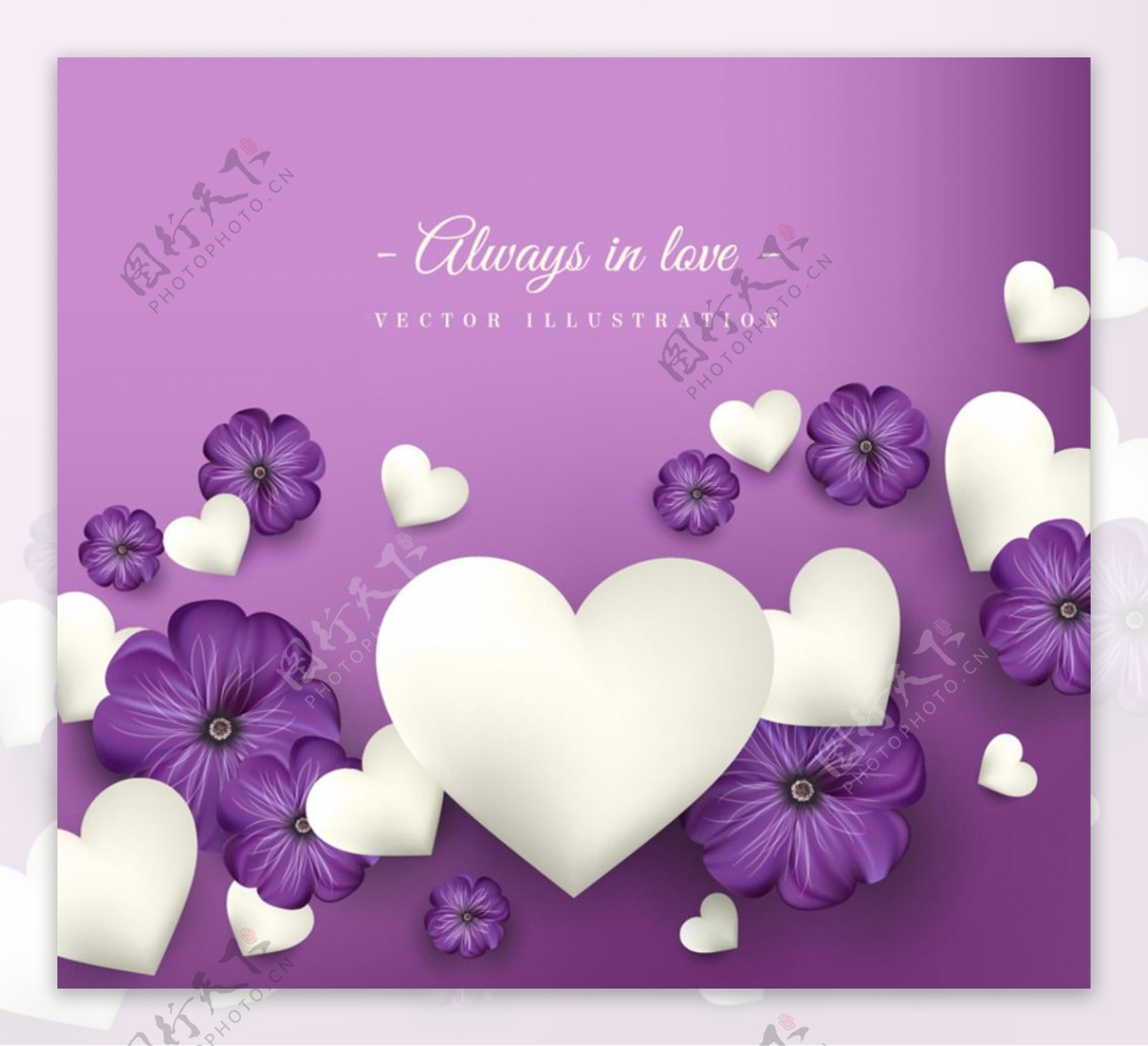 紫色花卉和白色爱心