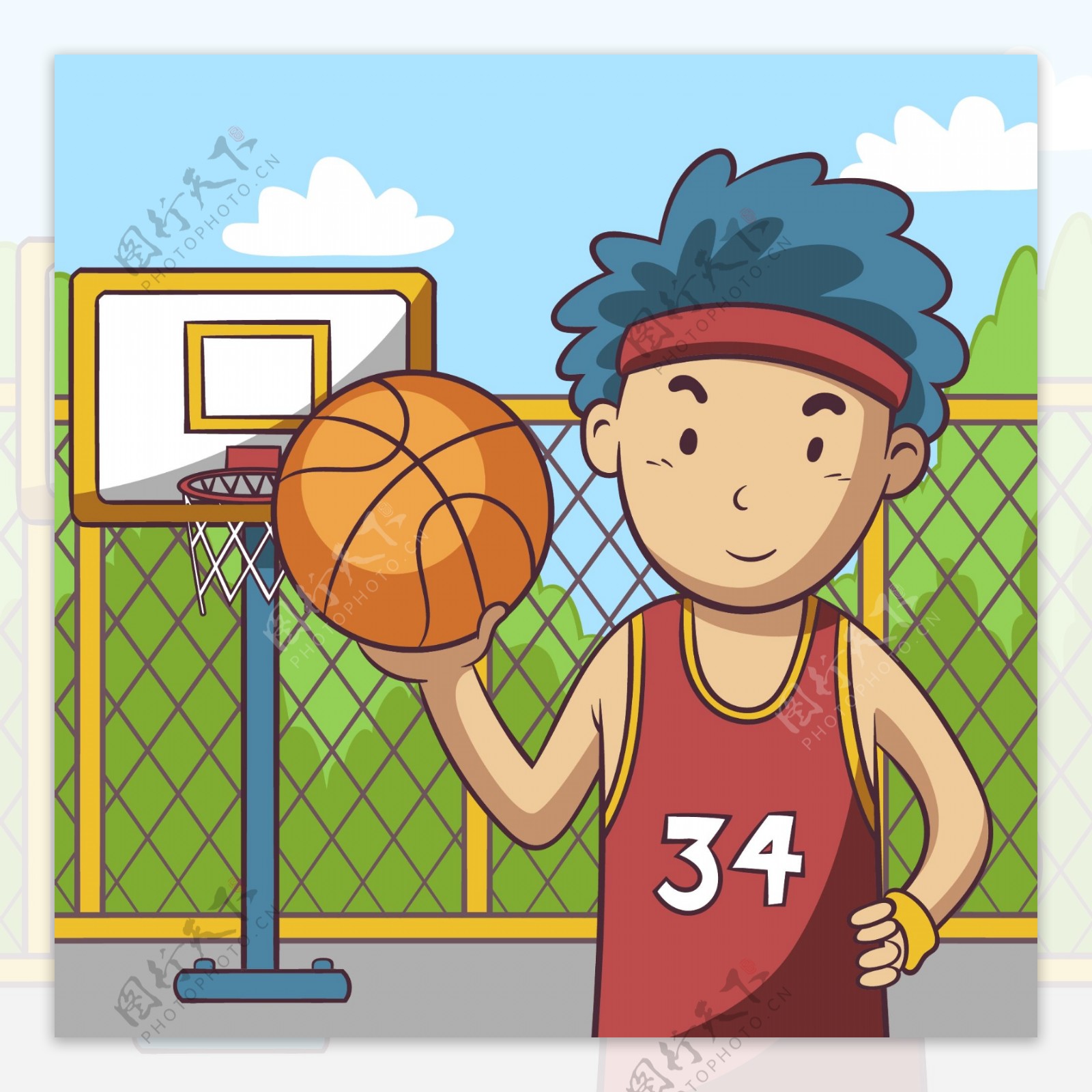 卡通打篮球的男生插图