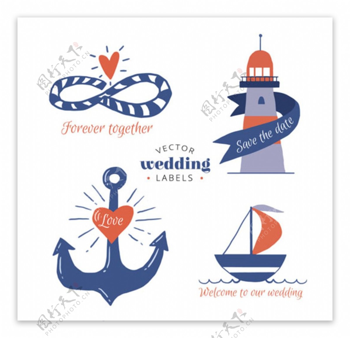 水手婚礼标签集合