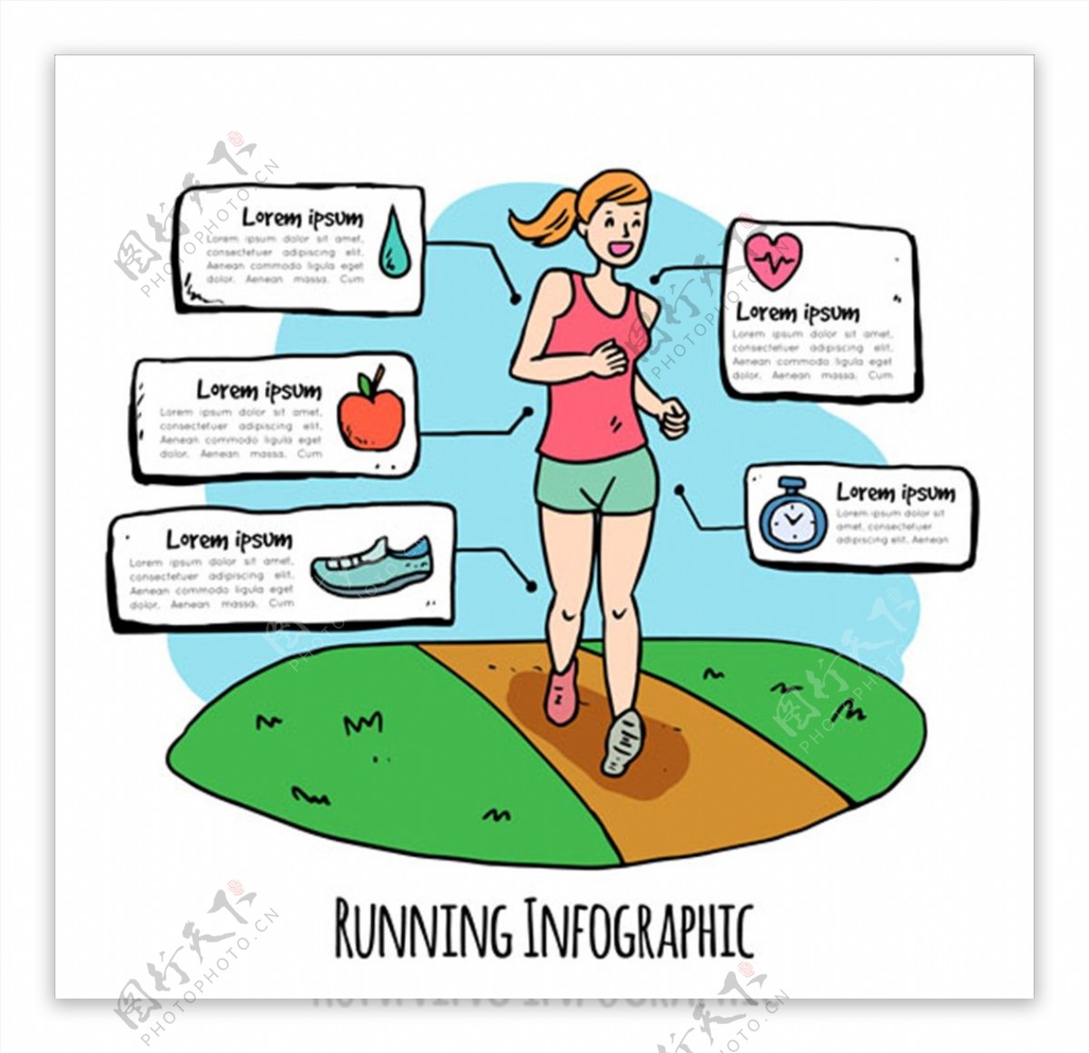 手绘卡通女孩跑步信息图