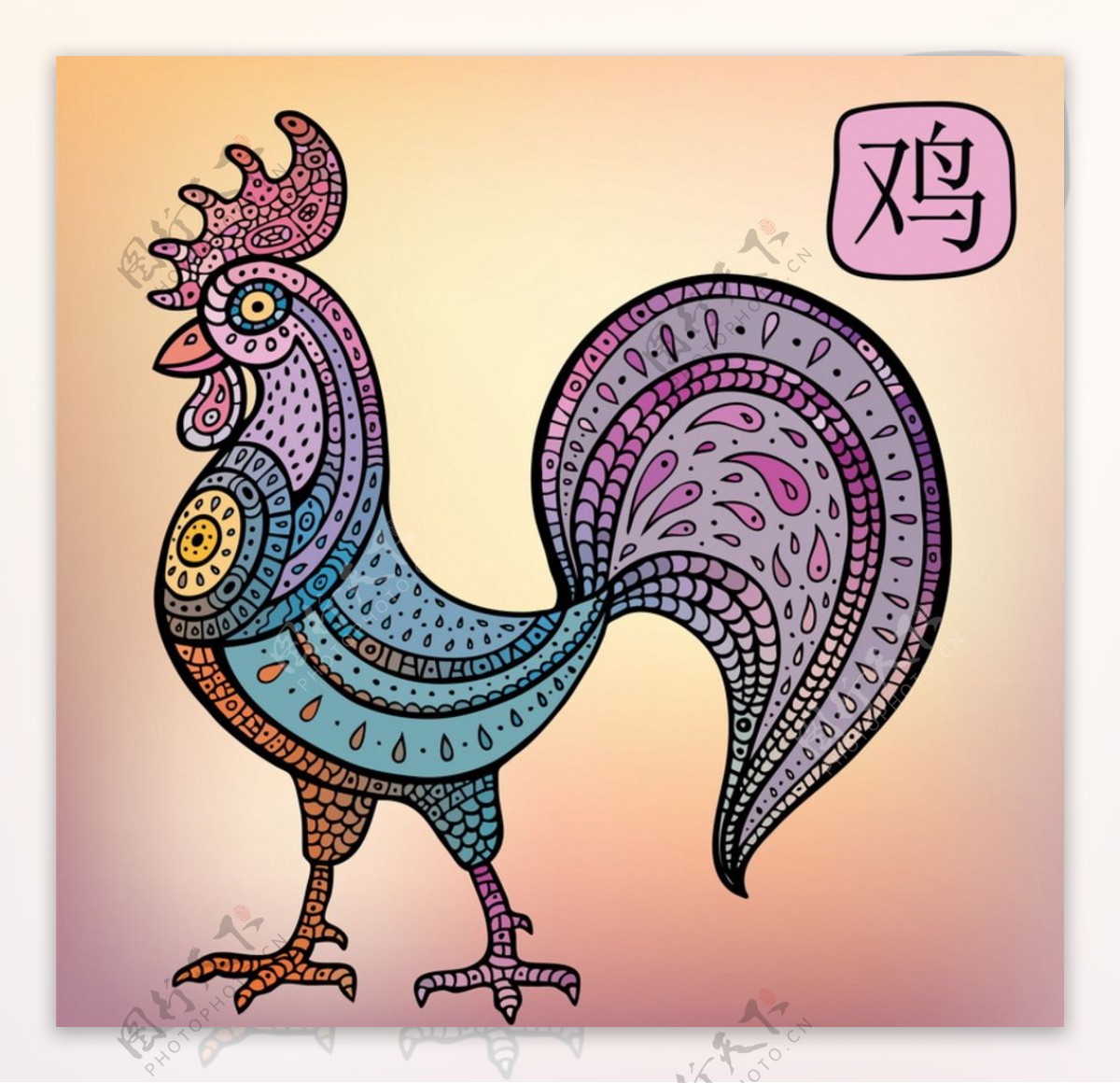 民俗文化花纹动物十二生肖鸡