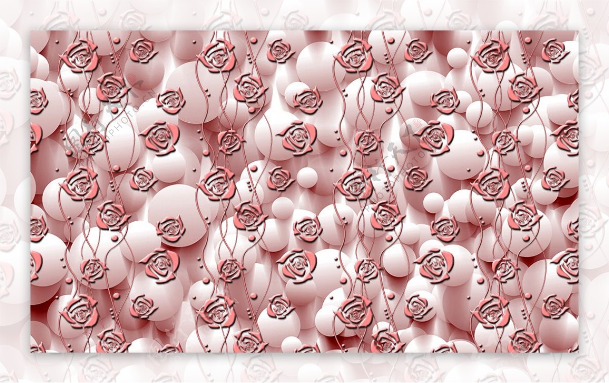 3D浮雕玫瑰背景墙