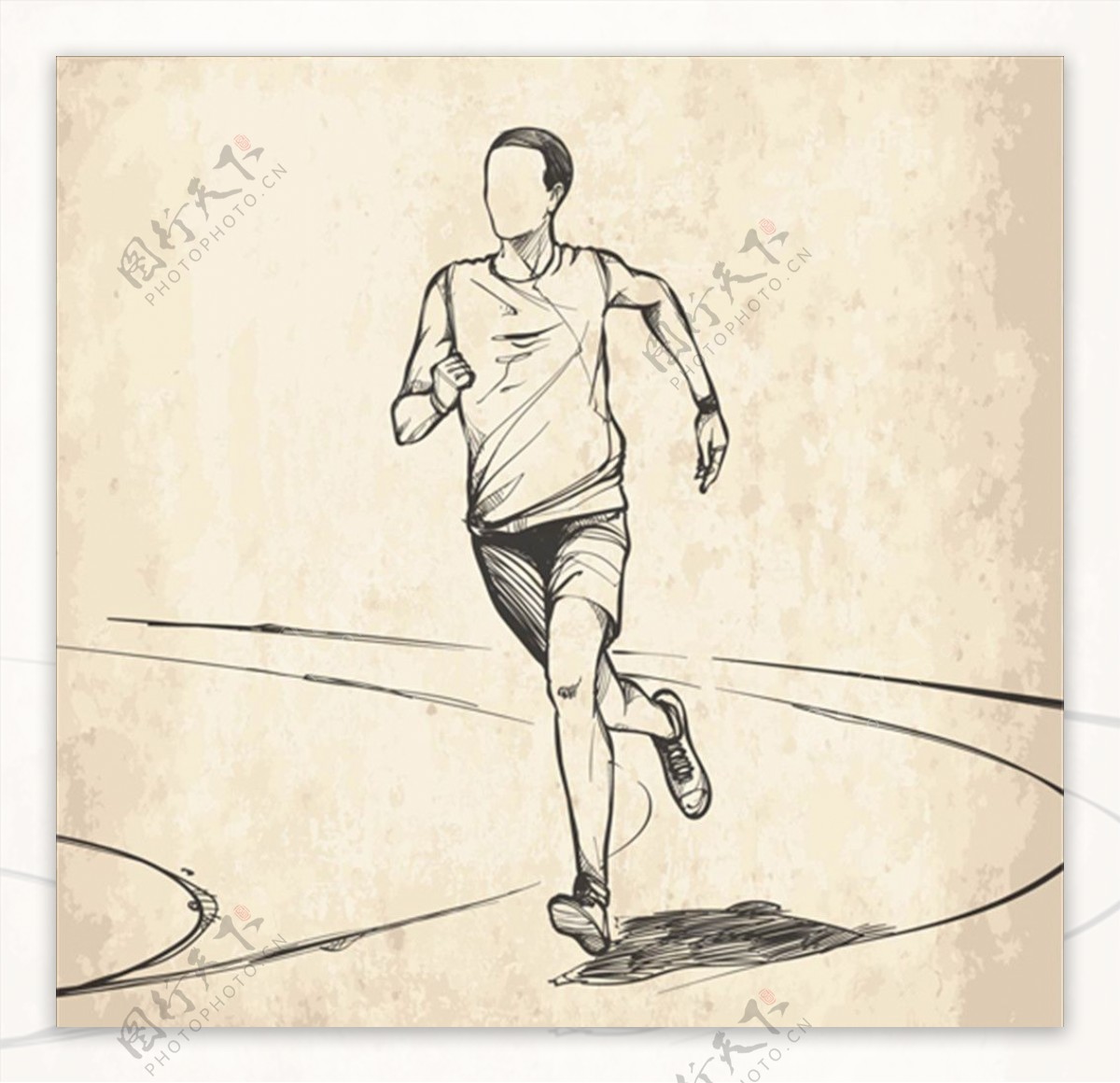 手绘素描线稿跑步的男子