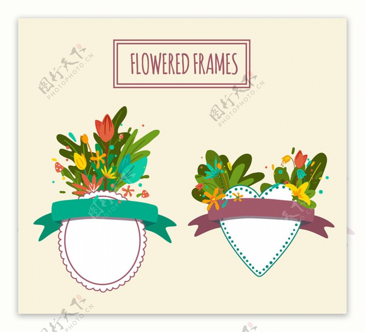 2款花卉装饰空白标签矢量素材