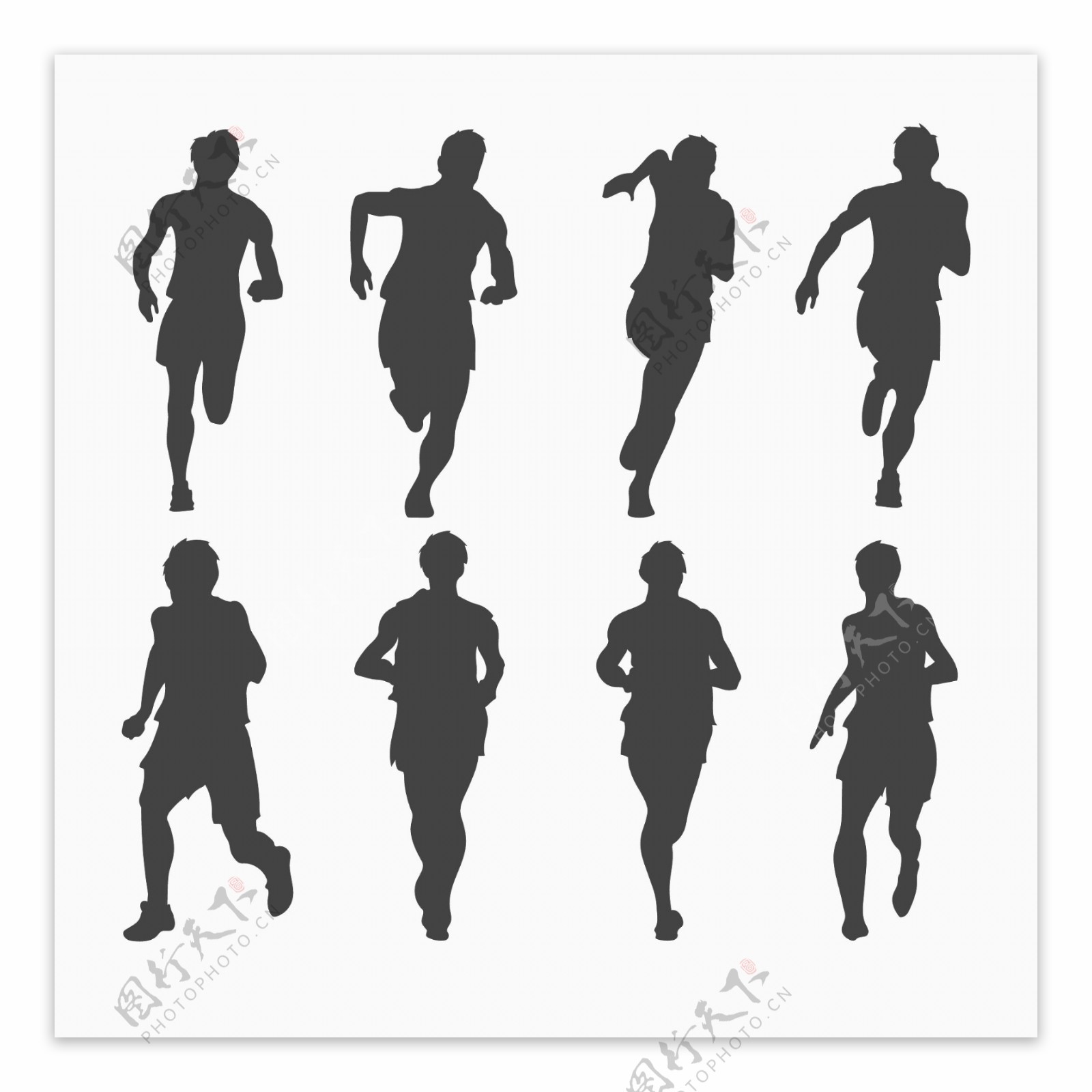 男子跑步运动剪影轮廓集