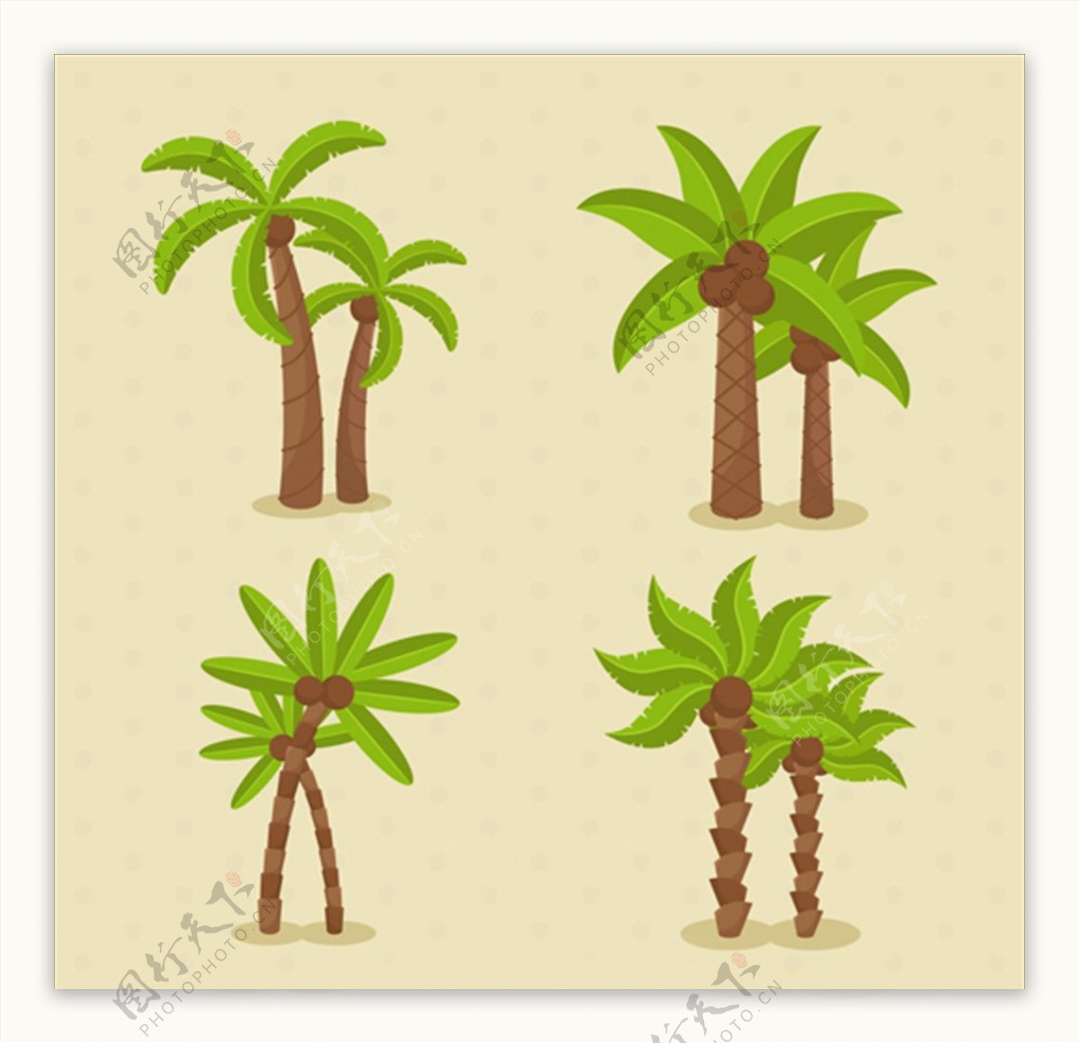 四款卡通美丽的棕榈树