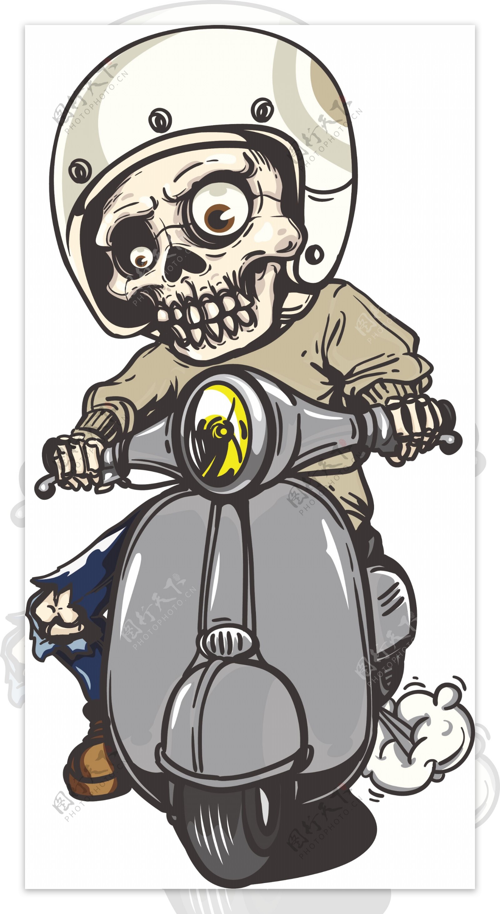 矢量卡通骷髅骑摩托车