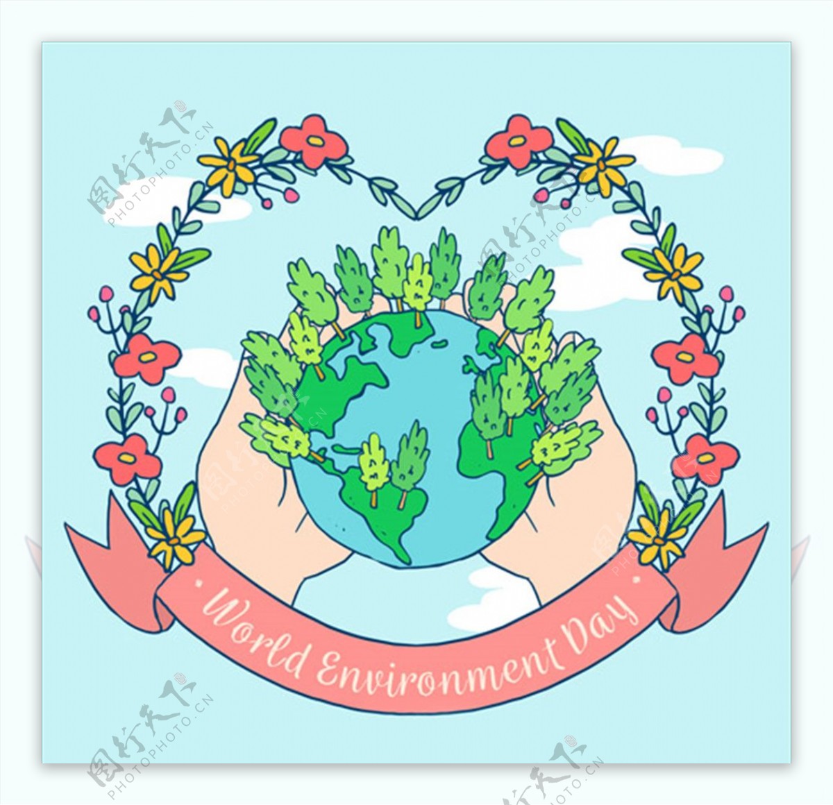 世界环境保护花环海报