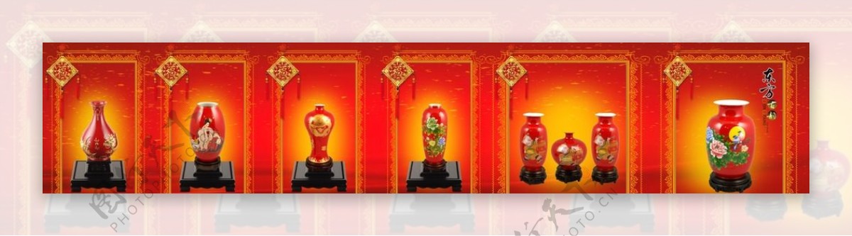 红瓷古典花瓶