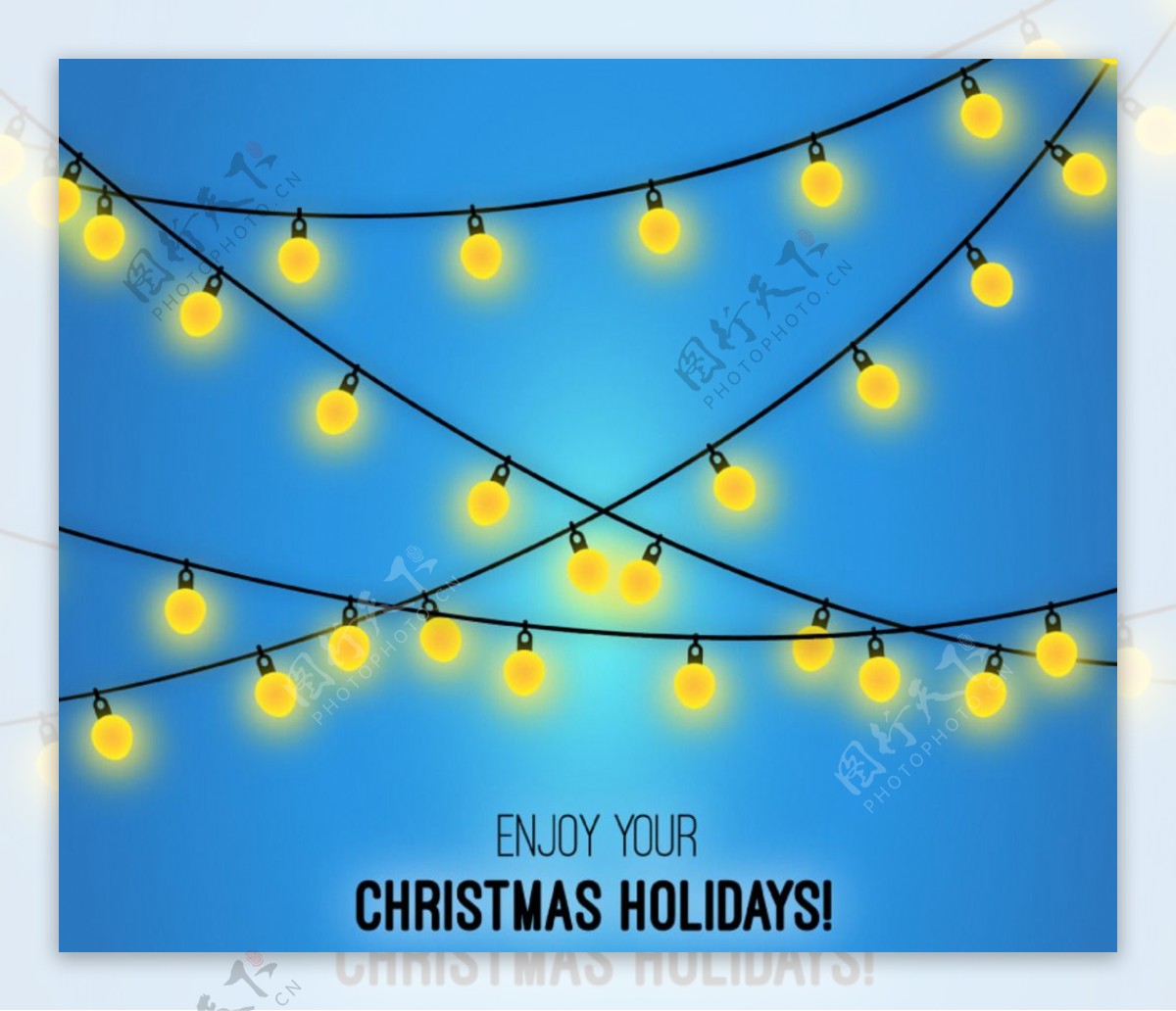 黄色彩灯串圣诞祝福卡矢量素材