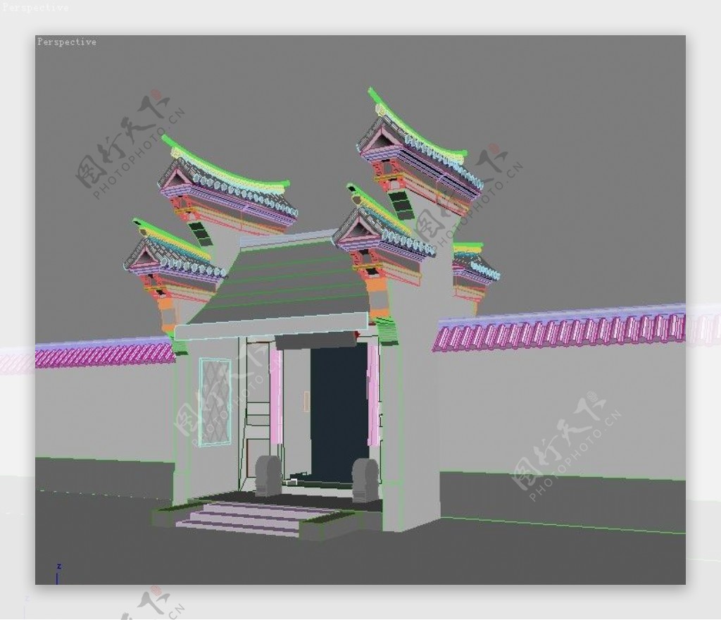 古建模型古典门楼