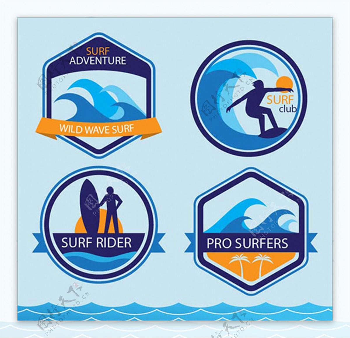 四款冲浪运动标志标识