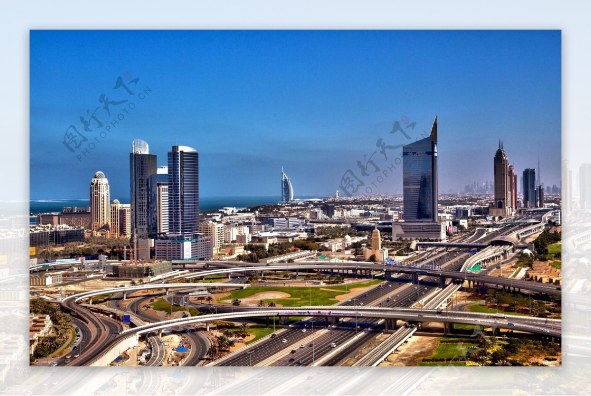 迪拜市区一角俯瞰