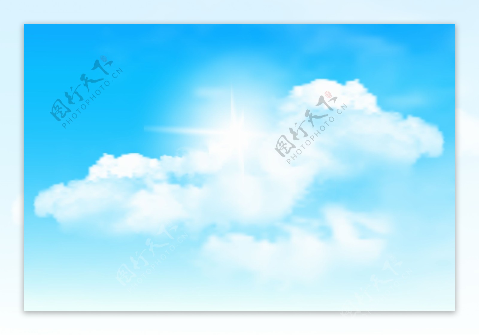 蓝色天空中的阳光和白云矢量素材