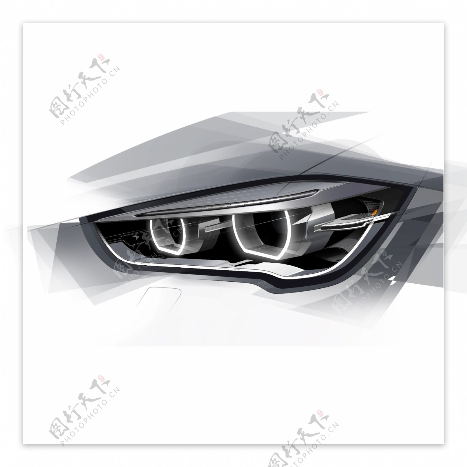 BMW车灯素描画