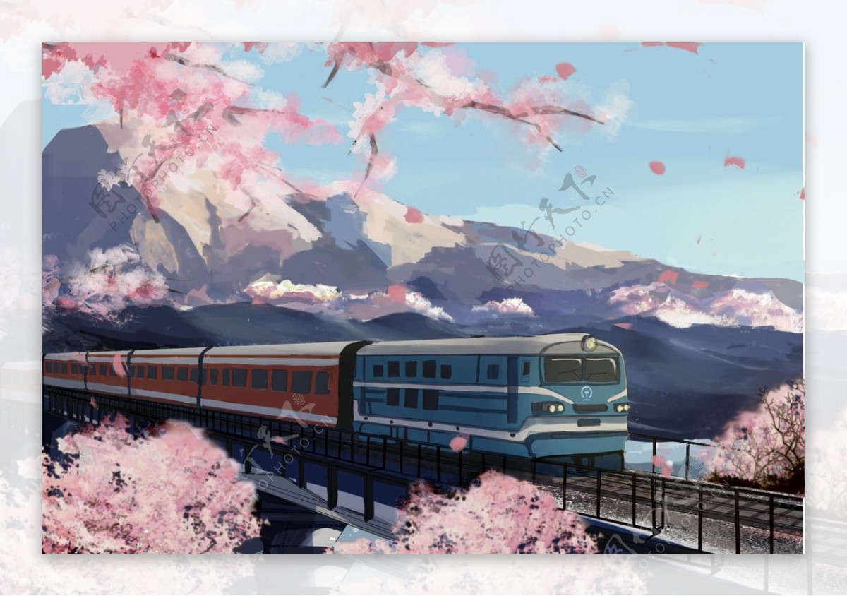 列车与樱花