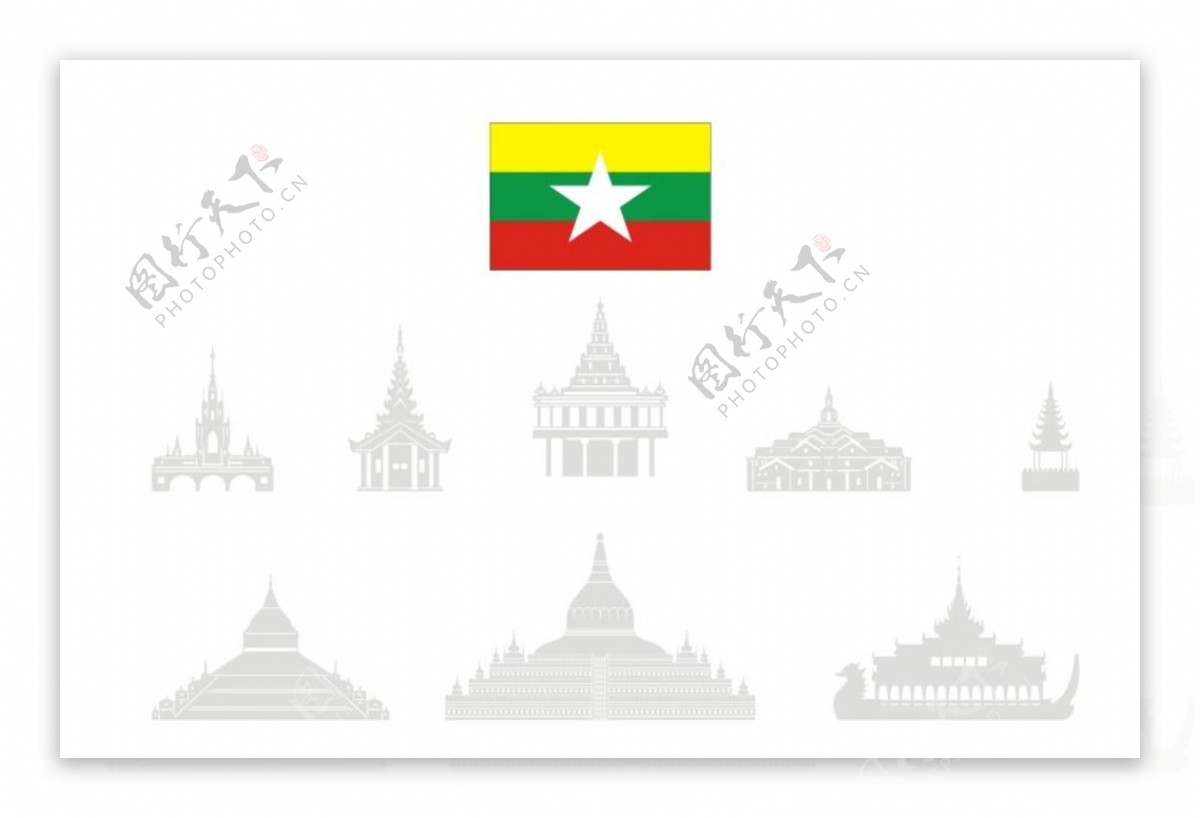 缅甸建筑剪影矢量图