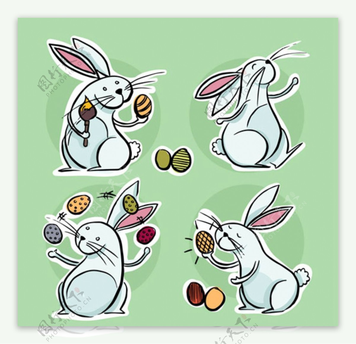 卡通复活节玩彩蛋的兔子