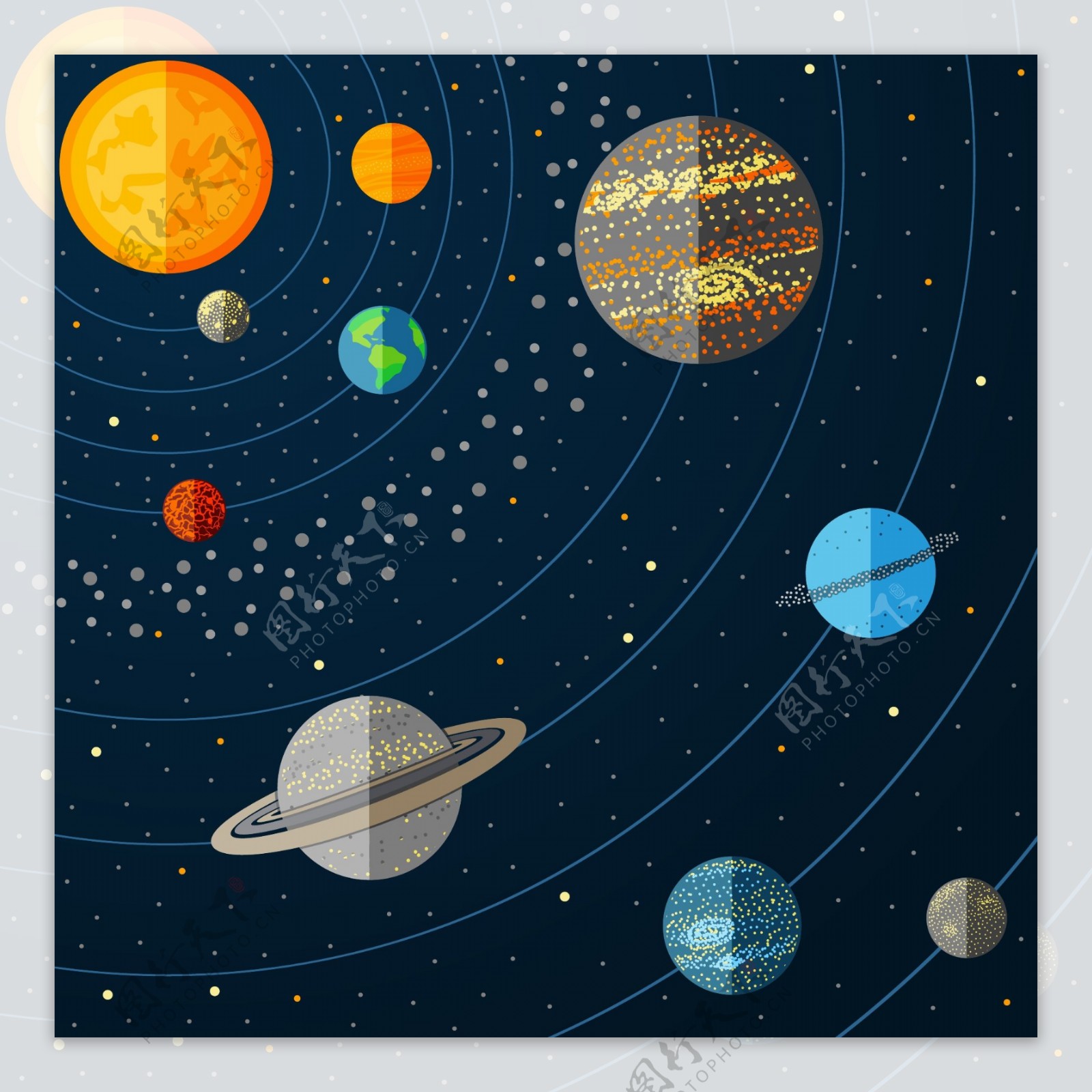 太阳系行星插图矢量素材
