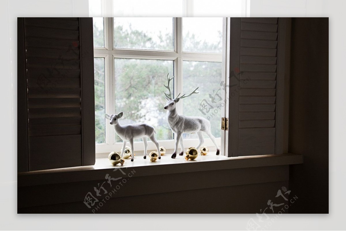 圣诞鹿窗台