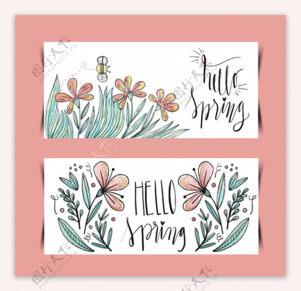 手绘水彩春季花卉横幅