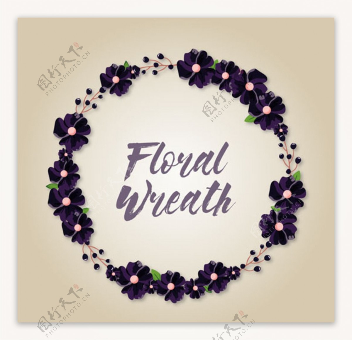 黑紫色春季花卉花环标题