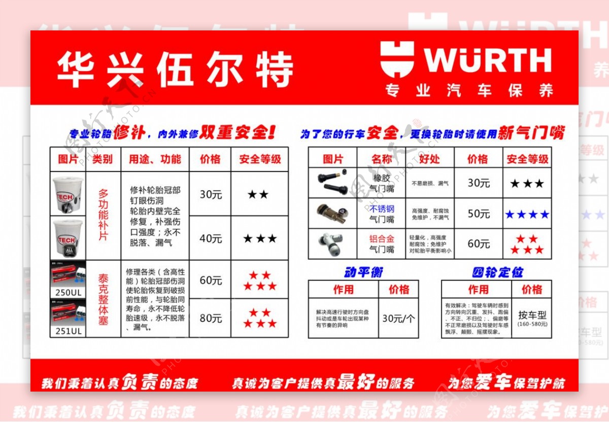 轮胎修补店价格表