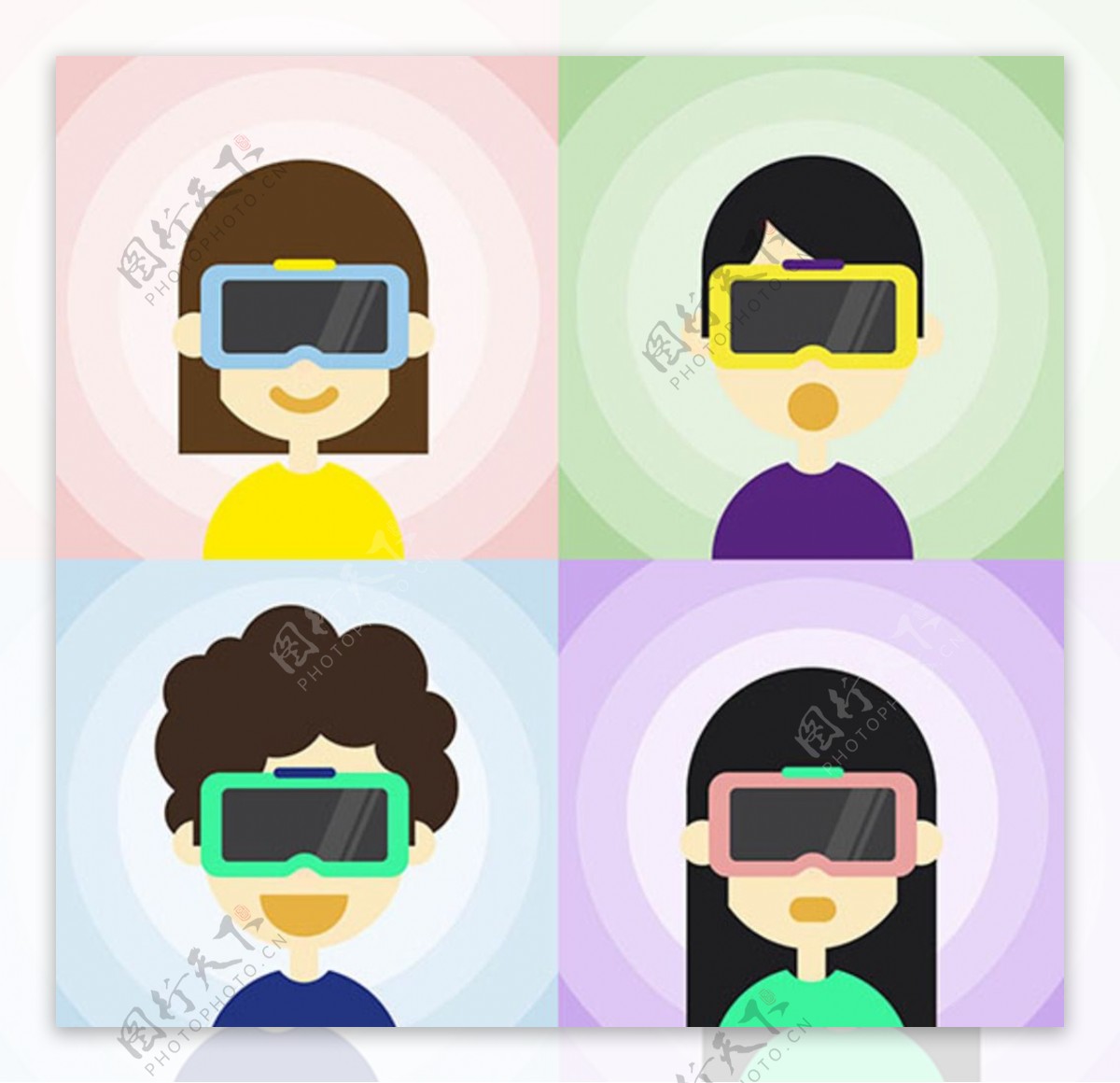 戴VR虚拟现实眼镜的卡通青年