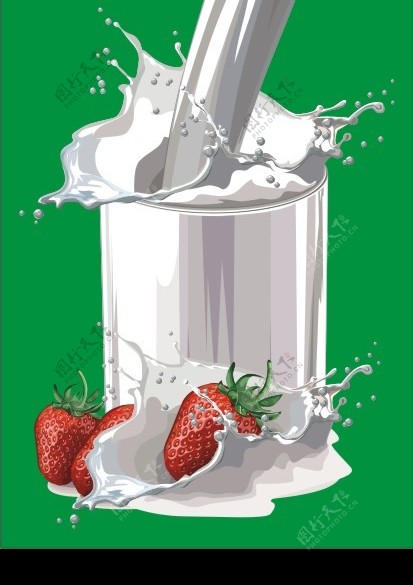 动感牛奶与草莓矢量素材