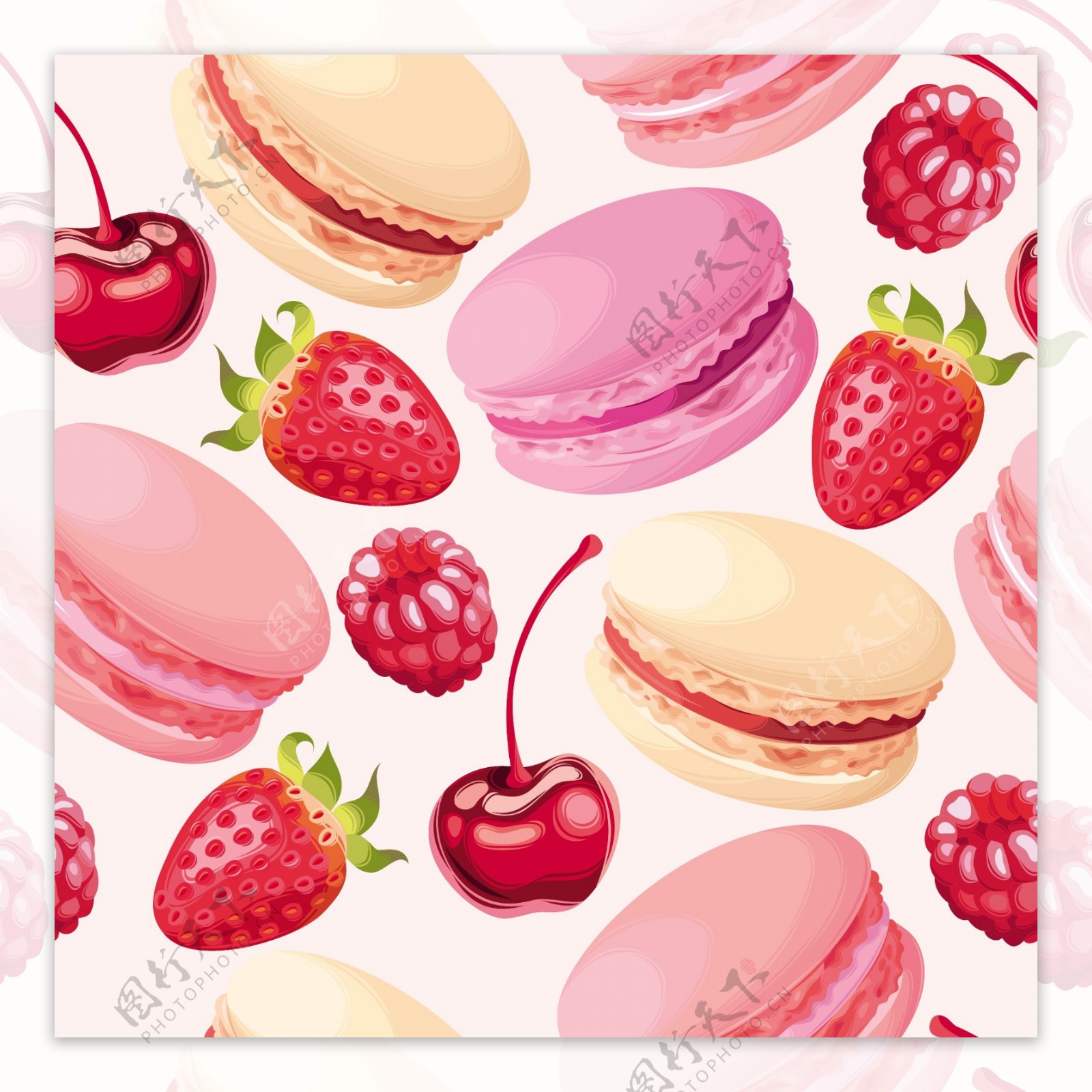 马克龙草莓樱桃素材矢量背景图