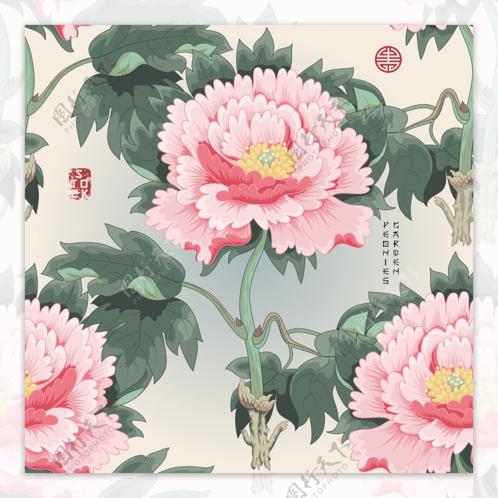 花朵中国风牡丹花图形花纹VI设计矢量