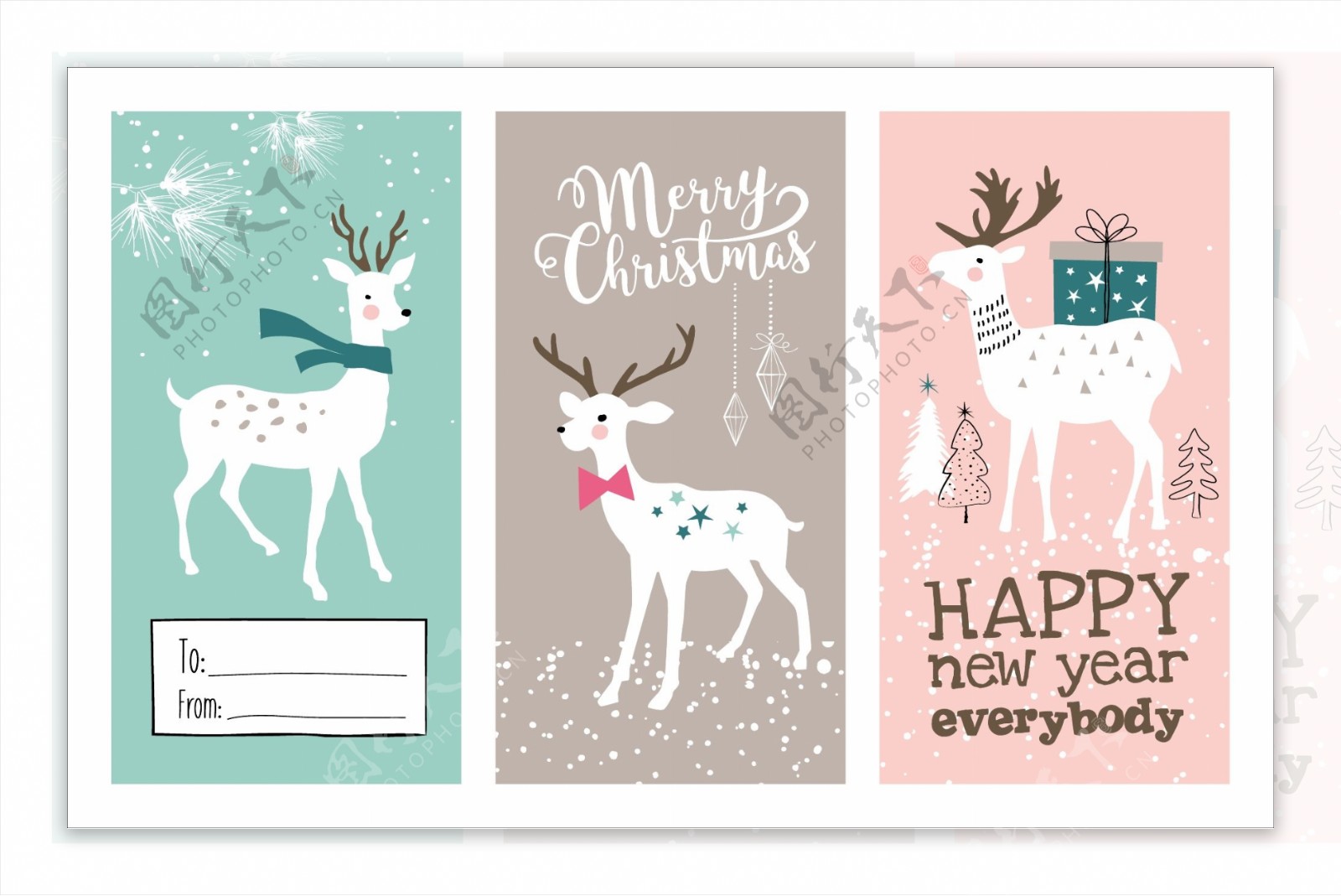 小鹿卡通动物圣诞背景创意卡片矢量