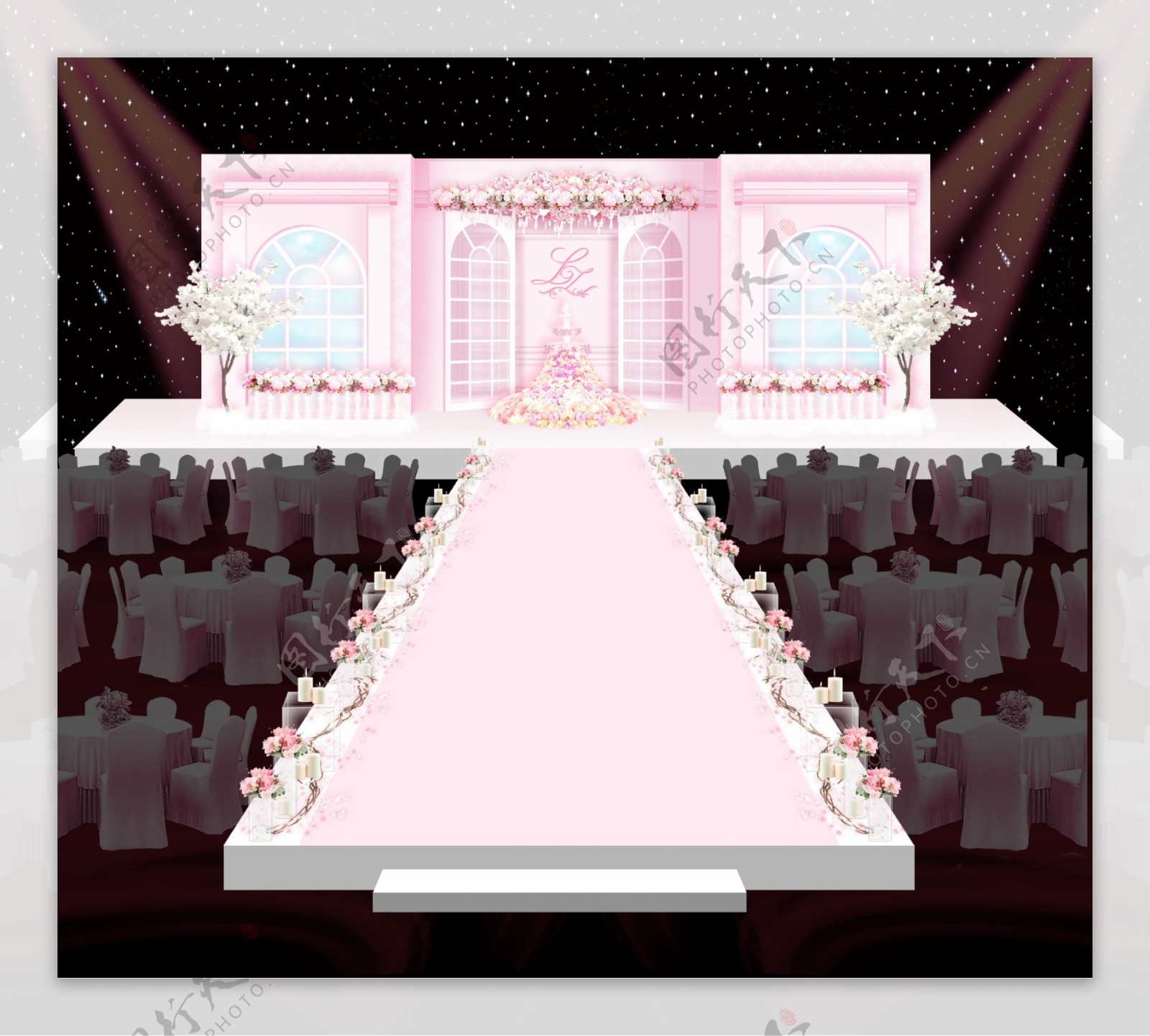 粉色欧式婚礼舞台效果图
