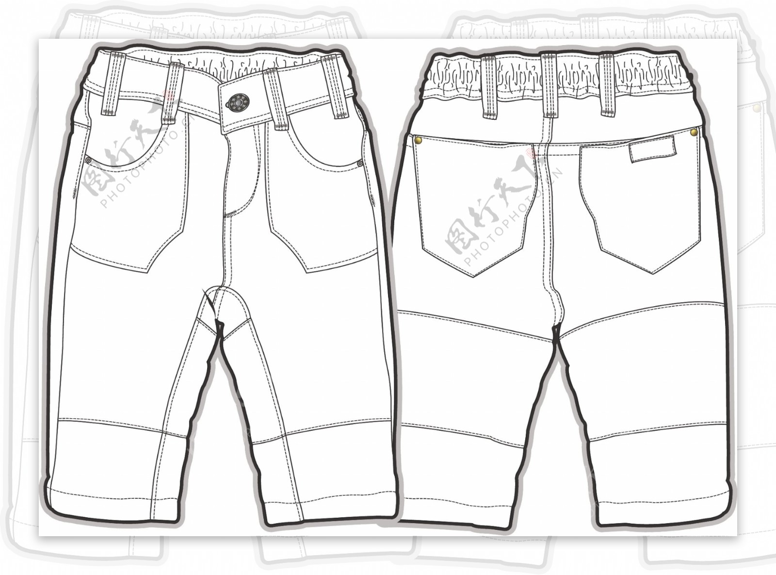 七分裤婴儿服装设计线稿矢量素材
