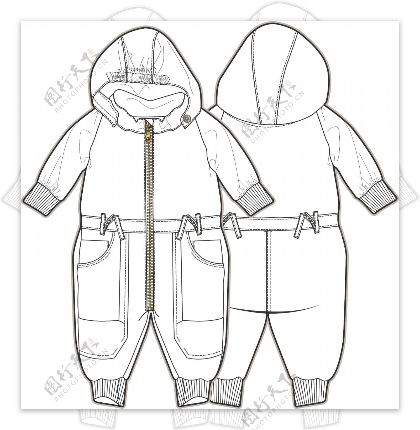 连体衣婴儿服装设计线稿矢量素材