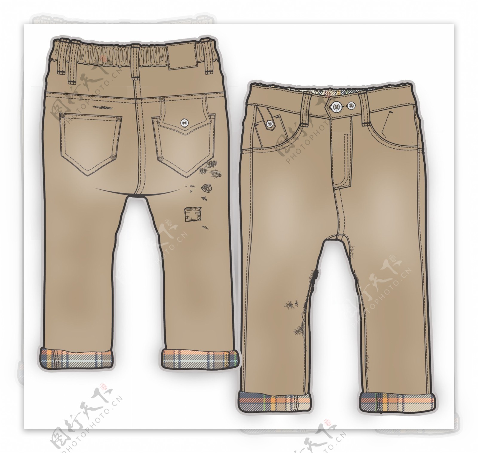 咖啡色牛仔裤秋冬款服装设计男孩矢量素材