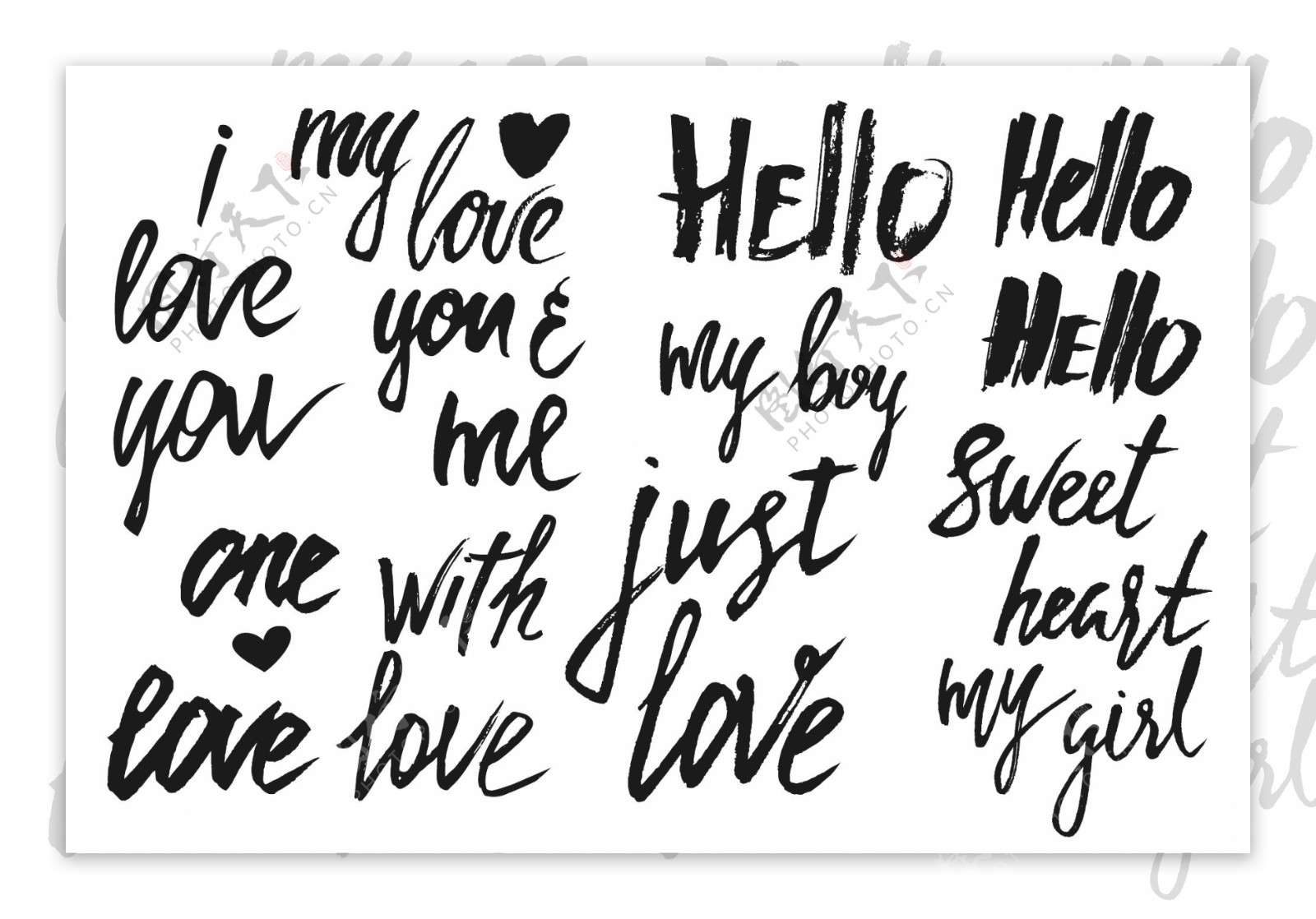 手写情人节爱情主题海报装饰矢量素材
