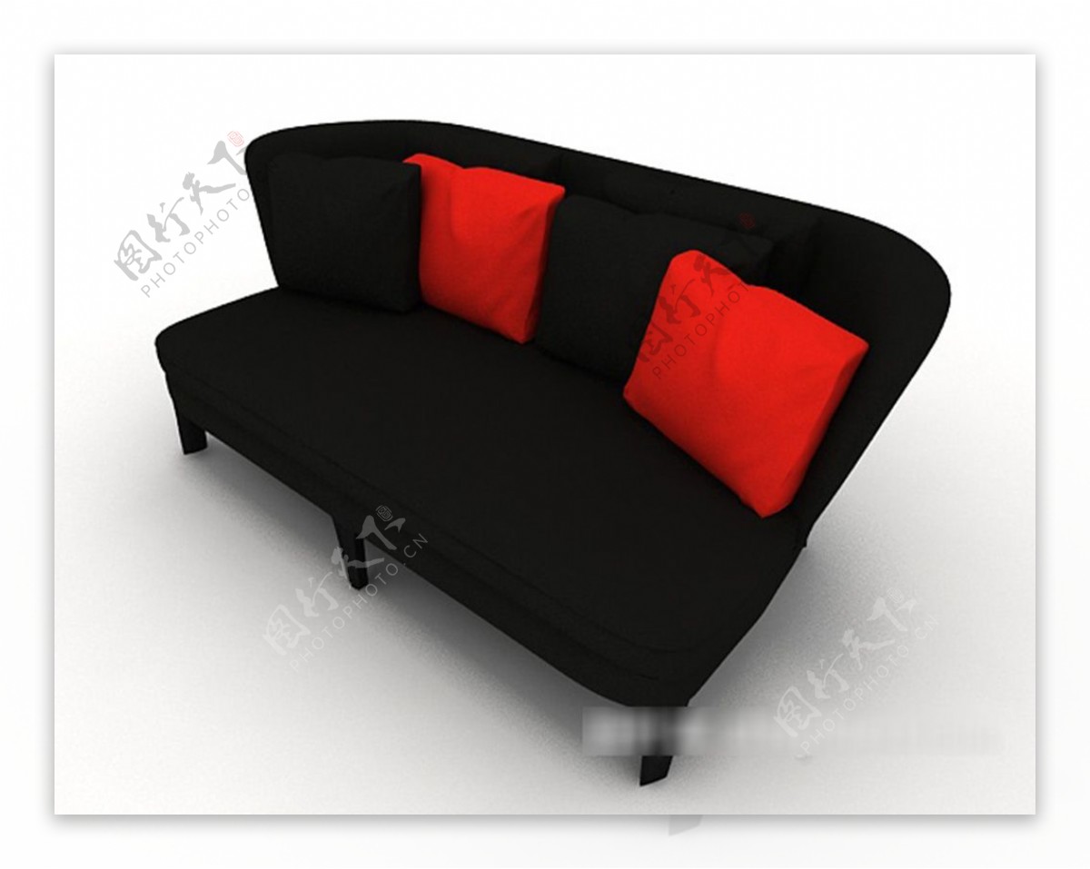 休闲黑色双人沙发3d模型下载