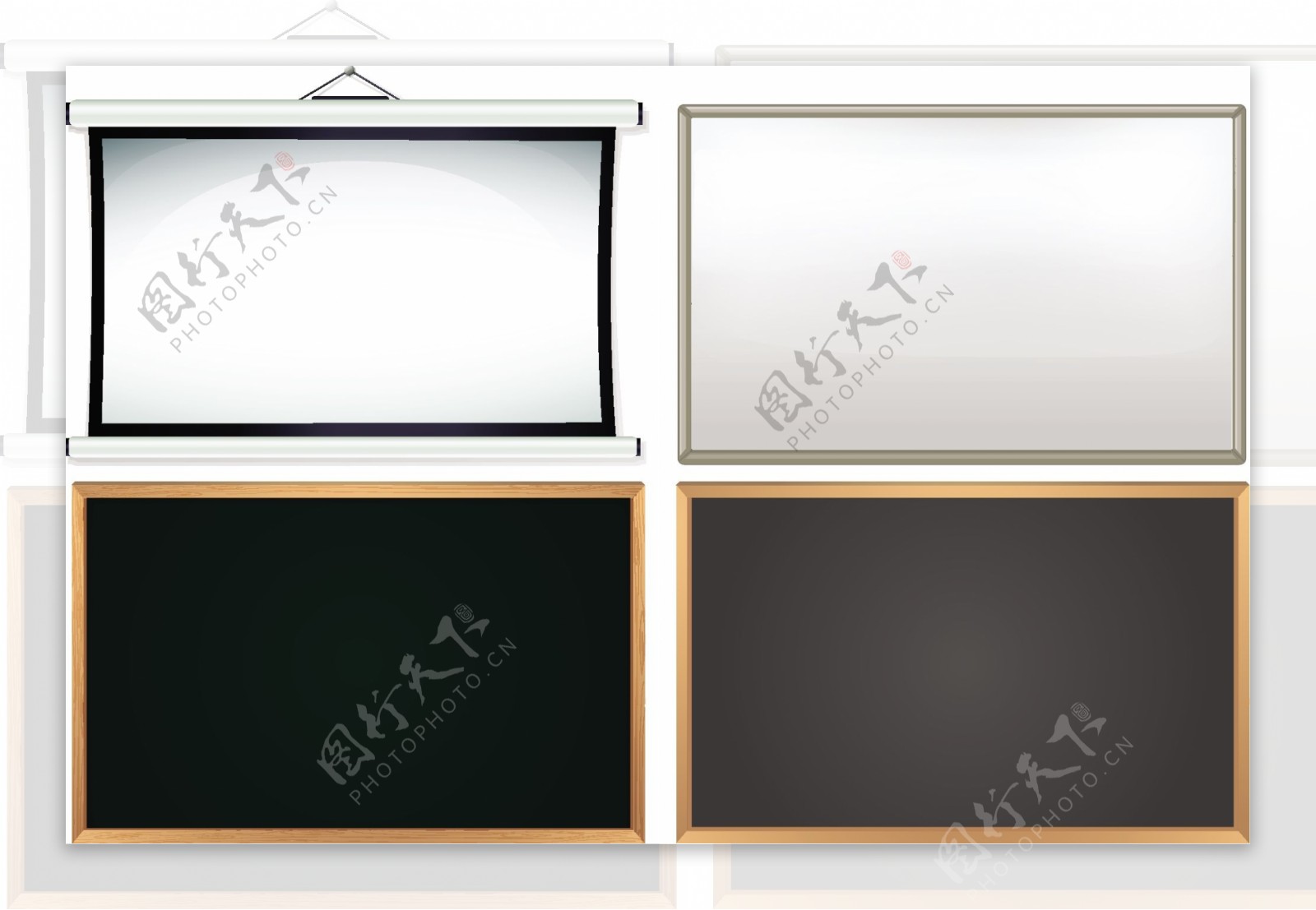 四个不同的黑板白板矢量素材