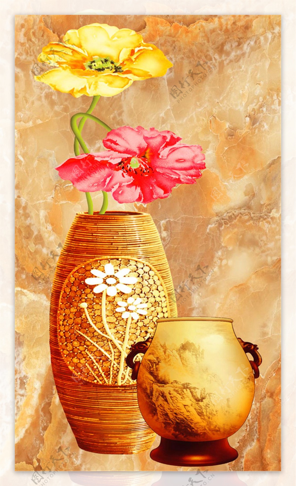 花瓶玉石挂画图片