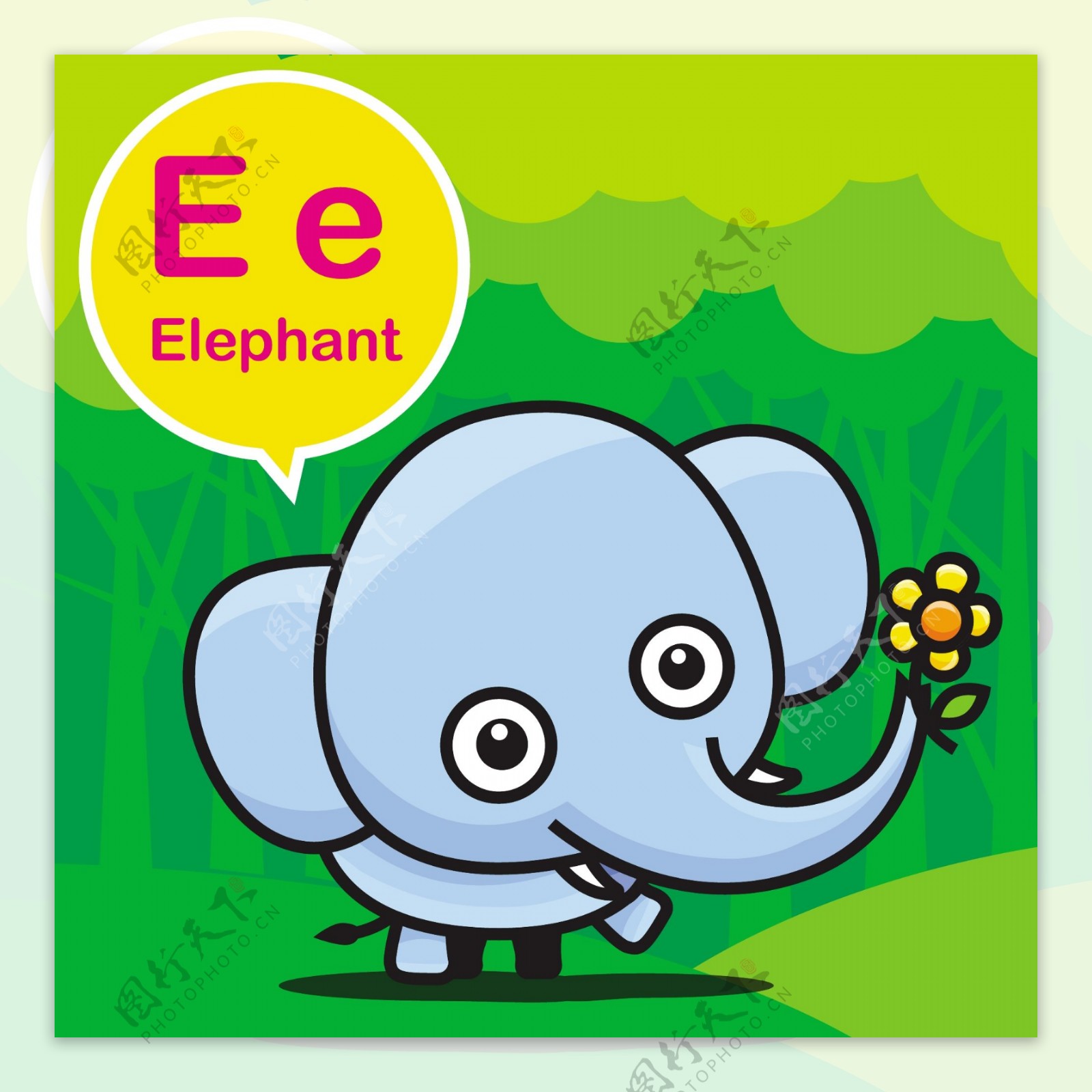 大象卡通小动物矢量背景素材